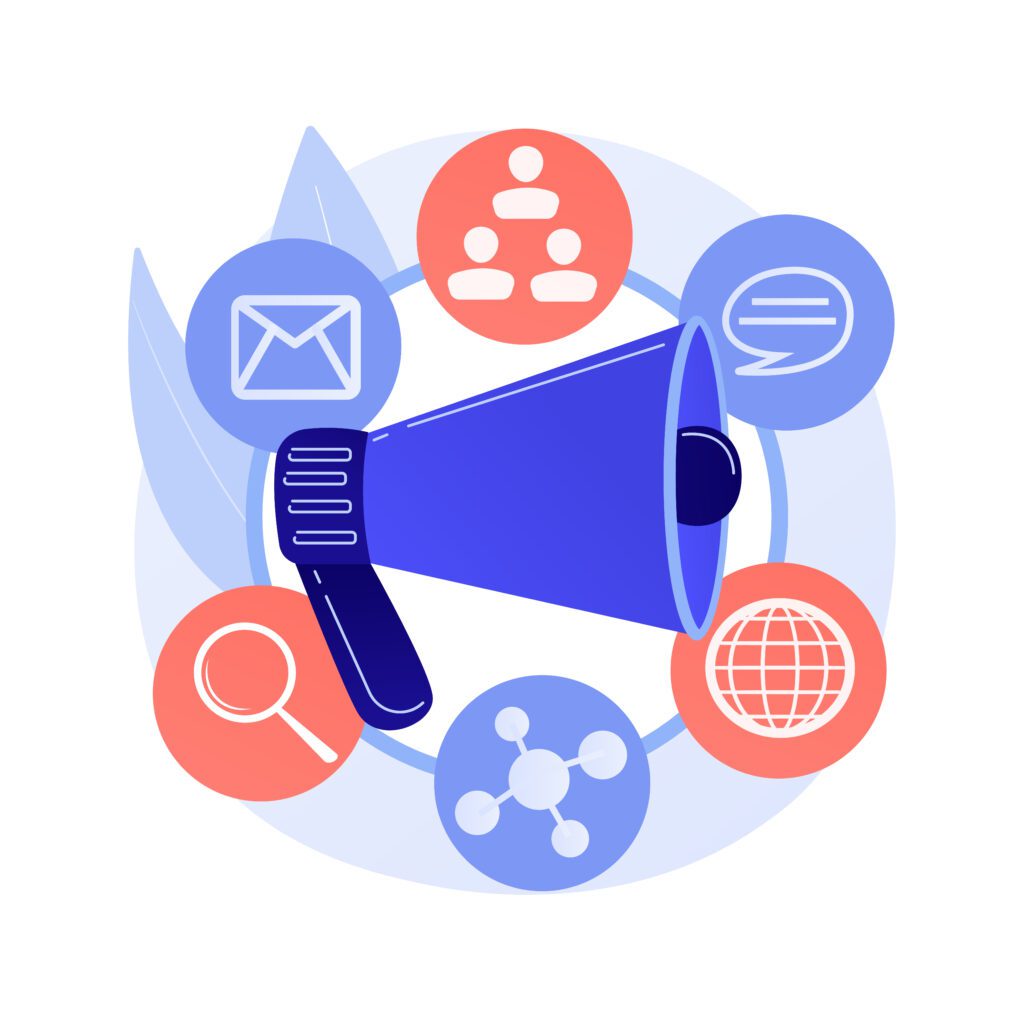 Vektorski prikaz megafona i poruka kao ilustracija za program za sportske klubove