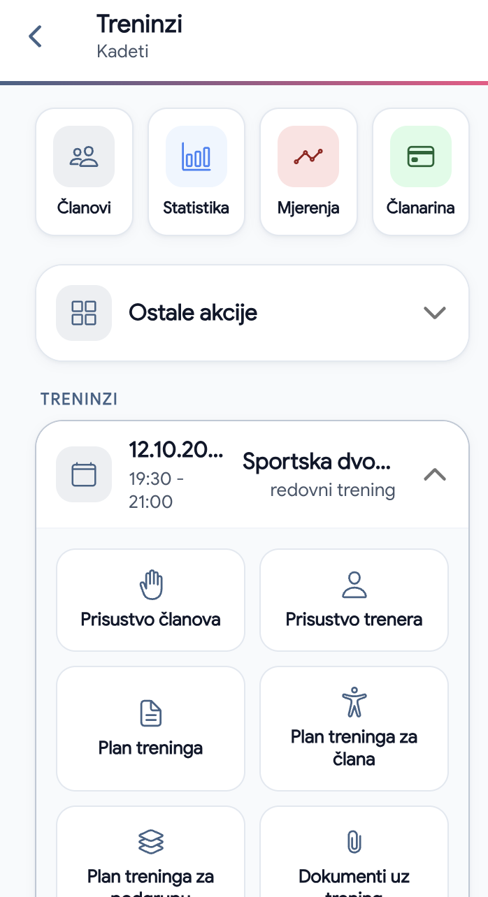 Alati za rad s grupom u aplikaciji za trenera